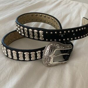 🆕 Black & Silver Studded Western Style Ladies Belt with Silver Buckle! Size Med